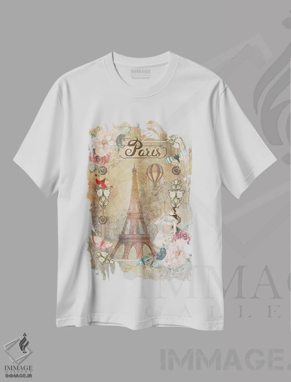 تیشرت سفید طرح دار از پاریس با عشق، تزئینی اثر کلودیا مک کینی | فروشگاه ایماژ