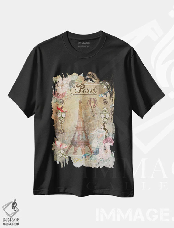 تیشرت مشکی طرح دار از پاریس با عشق، تزئینی اثر کلودیا مک کینی | immage.ir