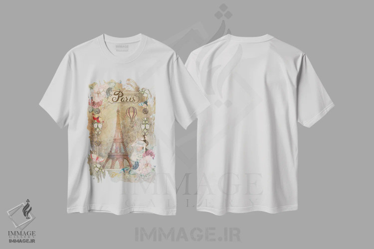 تیشرت سفید طرح دار از پاریس با عشق، تزئینی اثر کلودیا مک کینی | فروشگاه ایماژ