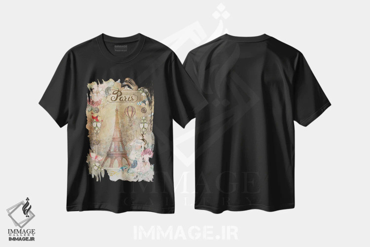 تیشرت مشکی طرح دار از پاریس با عشق، تزئینی اثر کلودیا مک کینی | immage.ir