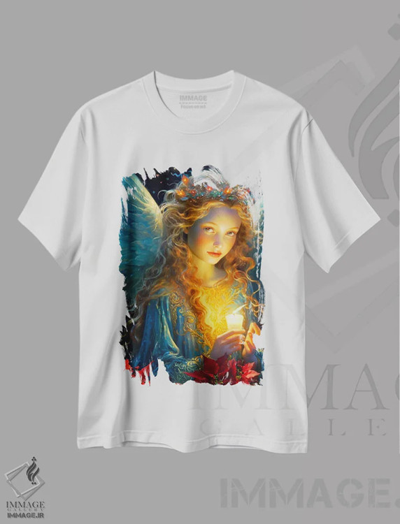 تیشرت سفید طرح دار شب زنده داری کریسمس، تزئینی اثر کلودیا مک کینی | فروشگاه ایماژ