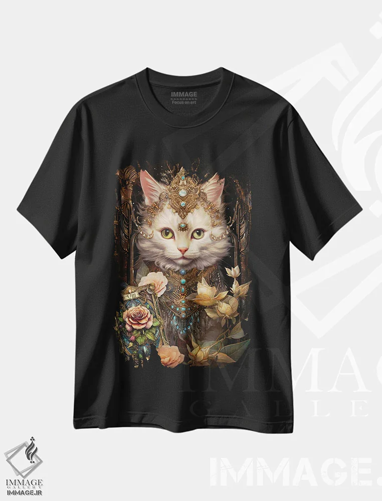 تیشرت مشکی طرح دار ادیسهٔ گربه، تزئینی اثر کلودیا مک کینی | فروشگاه ایماژ