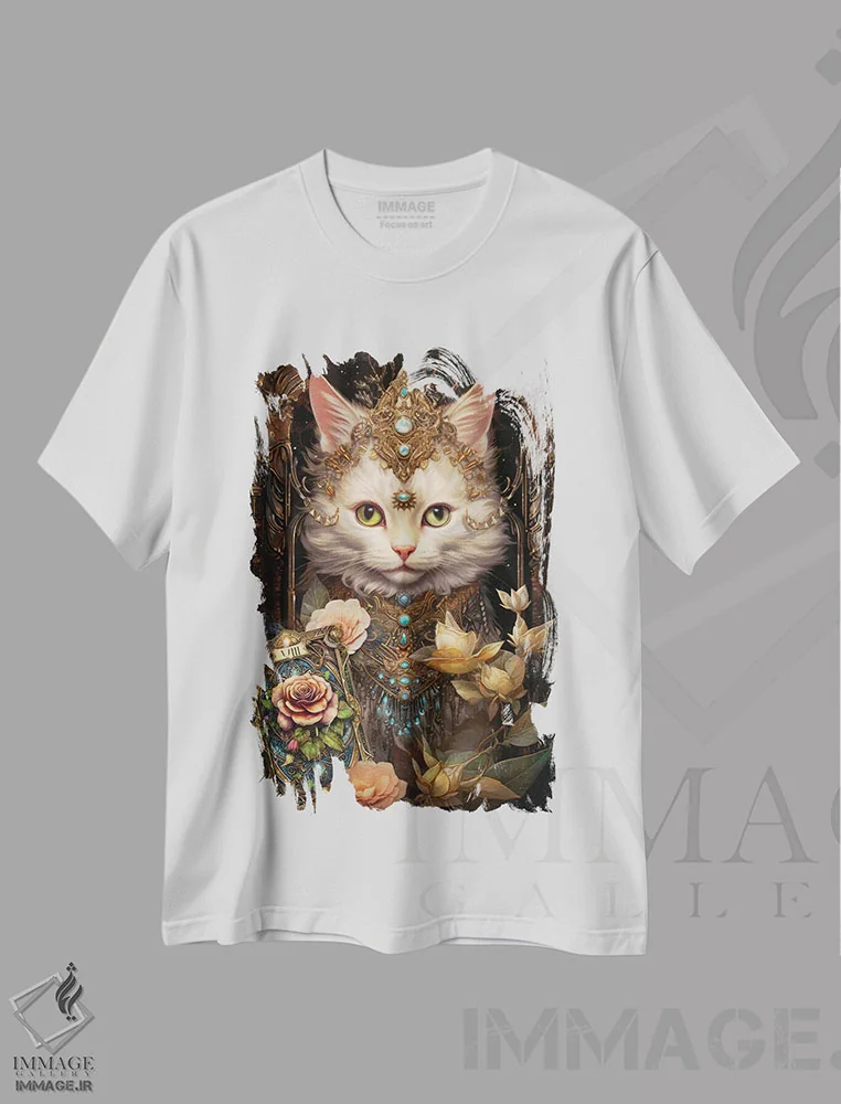تیشرت سفید طرح دار ادیسهٔ گربه، تزئینی اثر کلودیا مک کینی | immage.ir