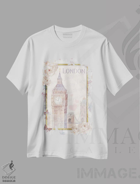 تیشرت سفید طرح دار شهر لندن، تزئینی اثر کلودیا مک کینی | فروشگاه ایماژ