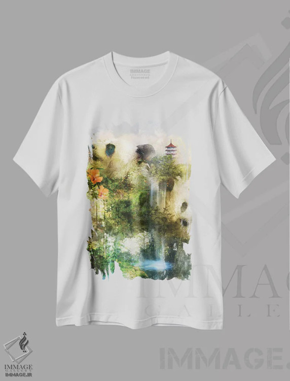 تیشرت سفید طرح دار جزیرهٔ پاندا، هنر دیجیتال اثر کلودیا مک کینی | فروشگاه ایماژ