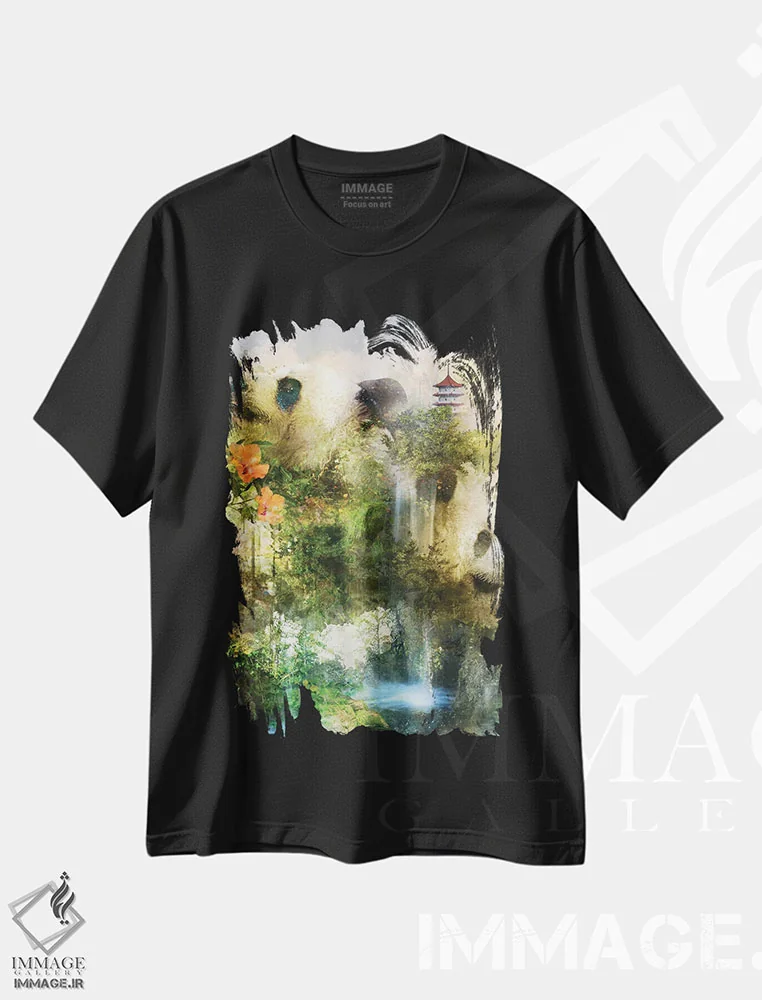 تیشرت مشکی طرح دار جزیرهٔ پاندا، هنر دیجیتال اثر کلودیا مک کینی | immage.ir