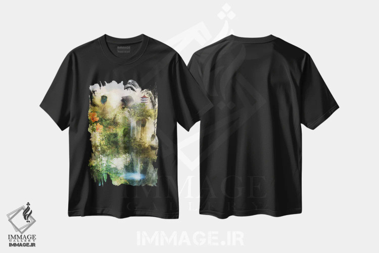 تیشرت مشکی طرح دار جزیرهٔ پاندا، هنر دیجیتال اثر کلودیا مک کینی | immage.ir