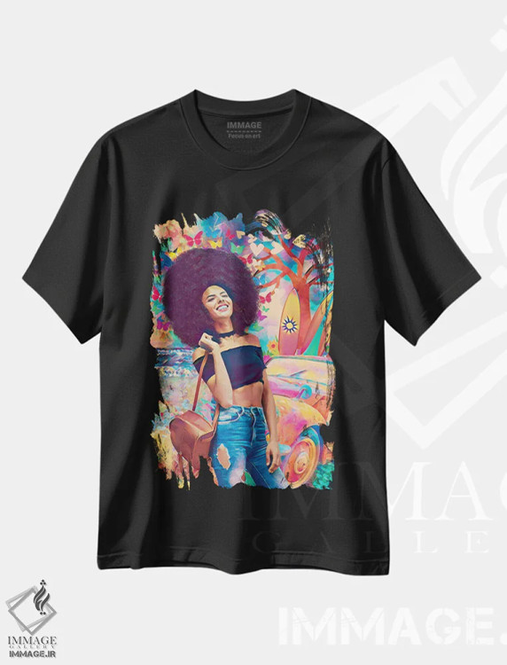 تیشرت مشکی طرح دار دنیای رنگ، هنر آمریکایی آفریقایی تبار اثر کلودیا مک کینی | immage.ir