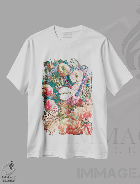 تیشرت سفید طرح دار فصل سیب، تزئینی اثر کلودیا مک کینی | immage.ir
