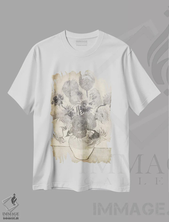 تیشرت سفید طرح دار آفتابگردان شماره ده، هنر دیجیتال اثر فایو بای فایو کالکتیو | فروشگاه ایماژ