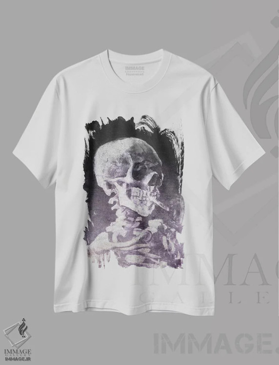 تیشرت سفید طرح دار جمجمه اسکلت شماره شش، هنر دیجیتال اثر فایو بای فایو کالکتیو | immage.ir