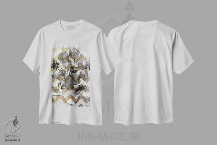 تیشرت سفید طرح دار آفتابگردان شماره دوازده، هنر دیجیتال اثر فایو بای فایو کالکتیو | فروشگاه ایماژ
