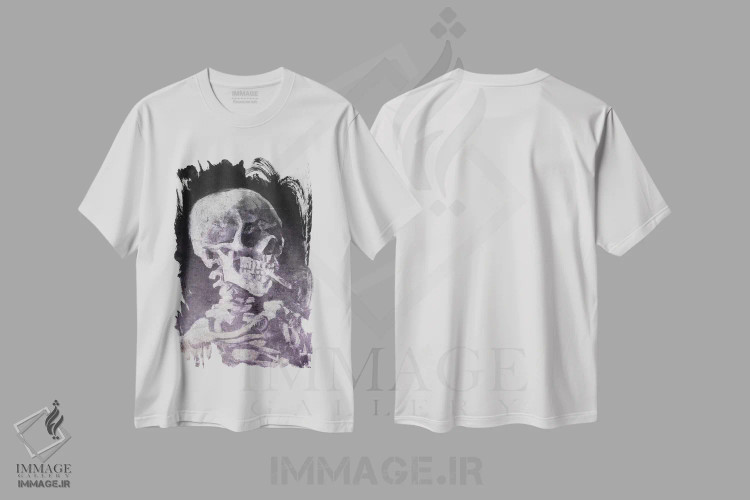 تیشرت سفید طرح دار جمجمه اسکلت شماره شش، هنر دیجیتال اثر فایو بای فایو کالکتیو | immage.ir