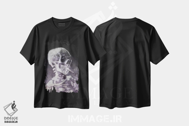 تیشرت مشکی طرح دار جمجمه اسکلت شماره شش، هنر دیجیتال اثر فایو بای فایو کالکتیو | فروشگاه ایماژ