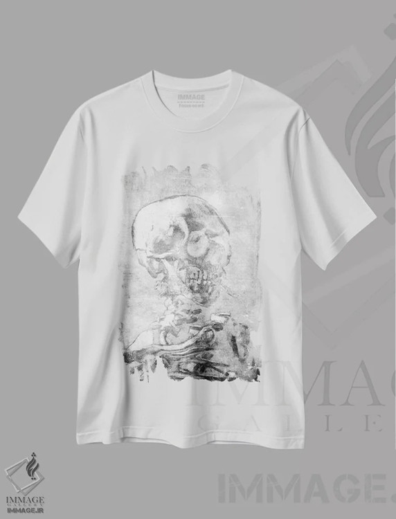 تیشرت سفید طرح دار جمجمه اسکلت شماره هفت، هنر دیجیتال اثر فایو بای فایو کالکتیو | فروشگاه ایماژ