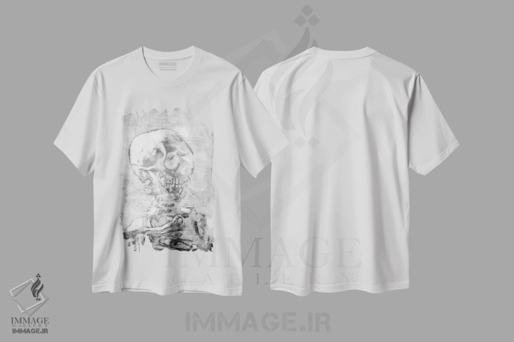 تیشرت سفید طرح دار جمجمه اسکلت شماره هفت، هنر دیجیتال اثر فایو بای فایو کالکتیو | فروشگاه ایماژ