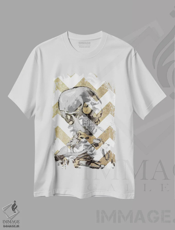 تیشرت سفید طرح دار جمجمه اسکلت شماره دوازده، هنر دیجیتال اثر فایو بای فایو کالکتیو | immage.ir