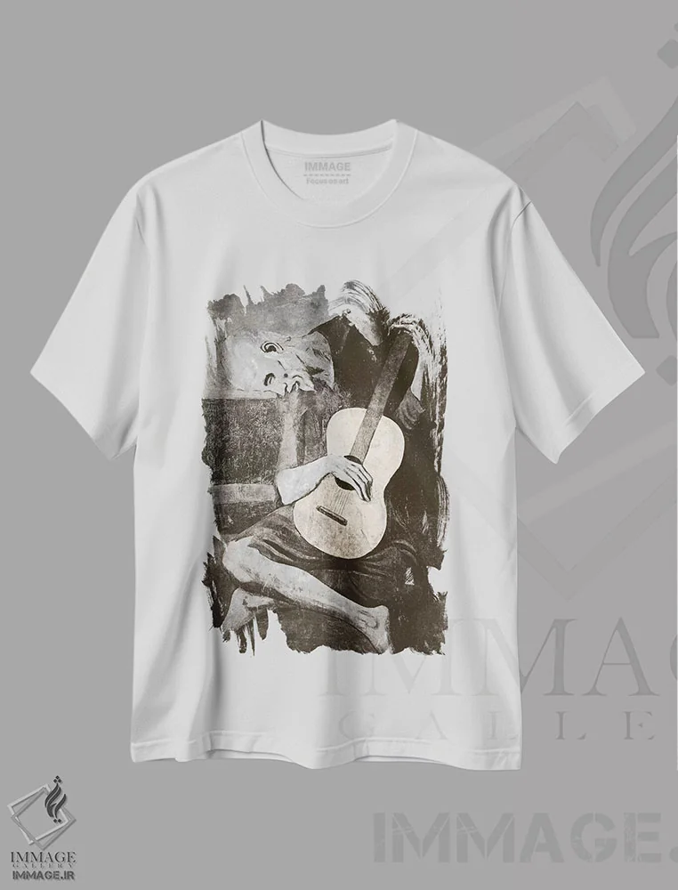 تیشرت سفید طرح دار گیتارنواز پیر شماره چهار، هنر دیجیتال اثر فایو بای فایو کالکتیو | فروشگاه ایماژ