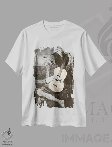 تیشرت سفید طرح دار گیتارنواز پیر شماره چهار، هنر دیجیتال اثر فایو بای فایو کالکتیو | فروشگاه ایماژ