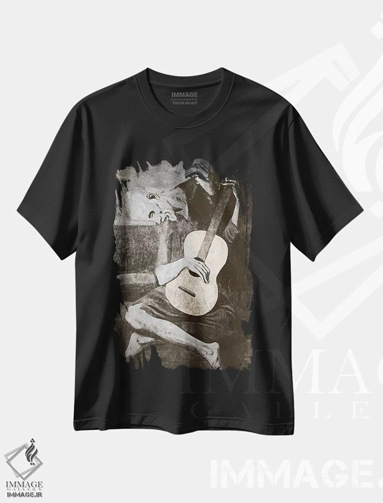 تیشرت مشکی طرح دار گیتارنواز پیر شماره چهار، هنر دیجیتال اثر فایو بای فایو کالکتیو | immage.ir