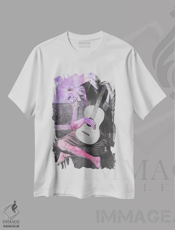 تیشرت سفید طرح دار گیتارنواز پیر شماره پنج، هنر دیجیتال اثر فایو بای فایو کالکتیو | immage.ir