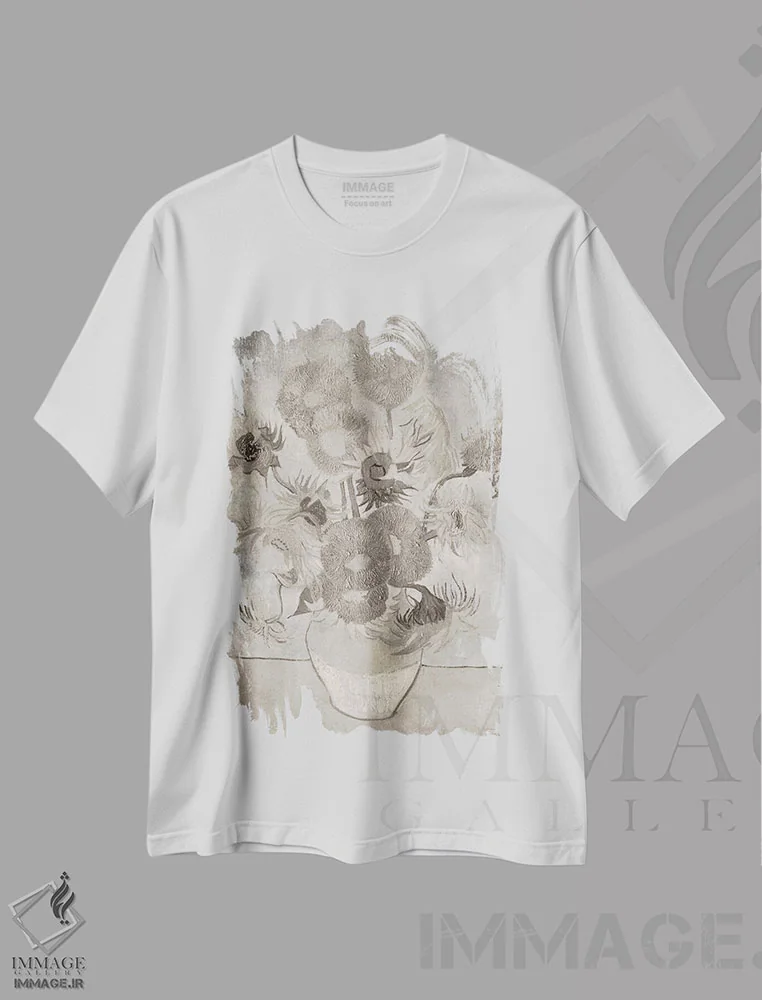 تیشرت سفید طرح دار آفتابگردان شماره چهار، هنر دیجیتال اثر فایو بای فایو کالکتیو | immage.ir