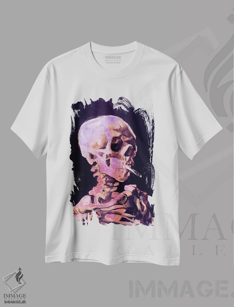 تیشرت سفید طرح دار جمجمه اسکلت شماره پنج، هنر دیجیتال اثر فایو بای فایو کالکتیو | immage.ir