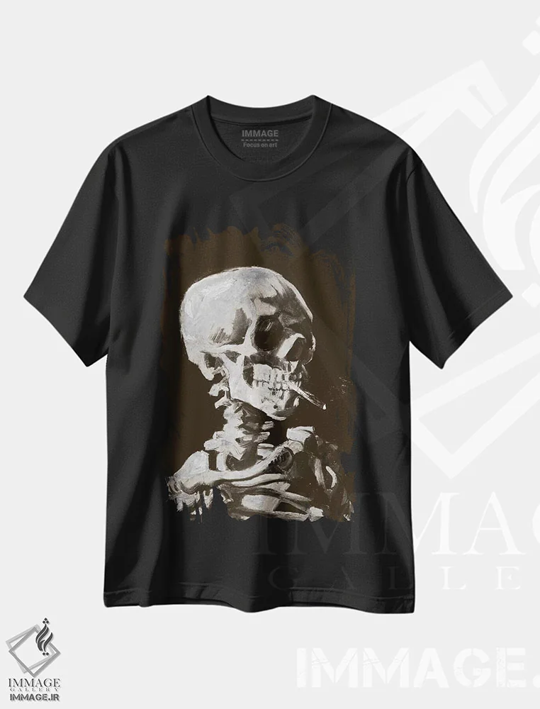 تیشرت مشکی طرح دار جمجمه اسکلت شماره چهار، هنر دیجیتال اثر فایو بای فایو کالکتیو | immage.ir