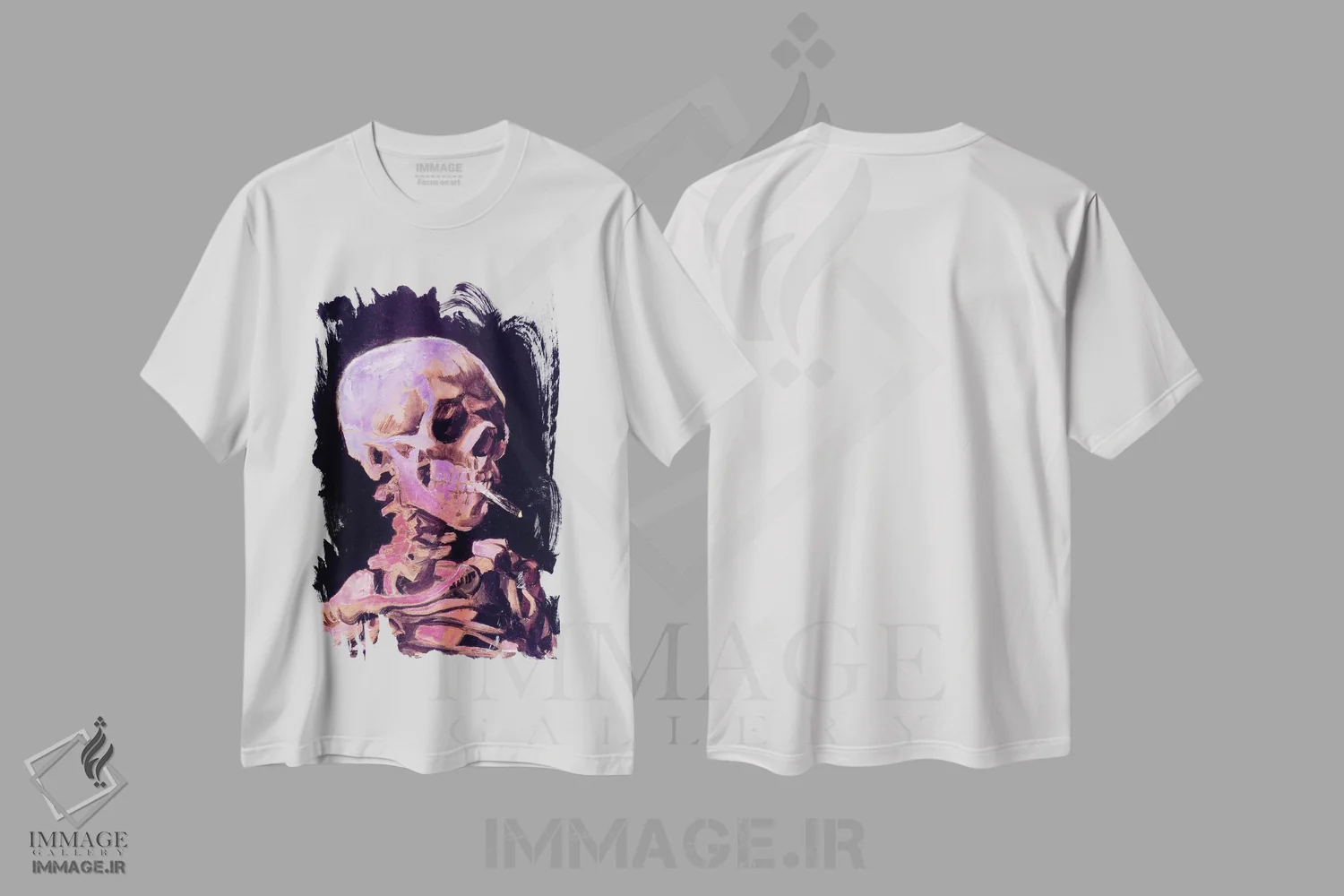 تیشرت سفید طرح دار جمجمه اسکلت شماره پنج، هنر دیجیتال اثر فایو بای فایو کالکتیو | immage.ir