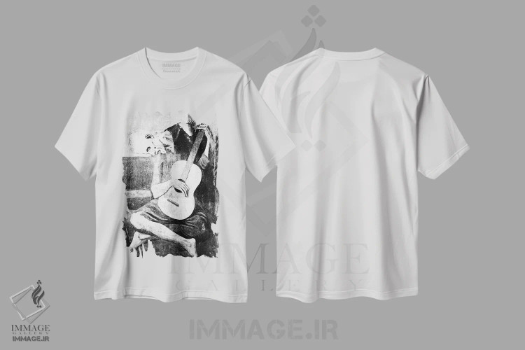 تیشرت سفید طرح دار نوازنده پیر گیتار هفتم، هنر دیجیتال سیاه و سفید اثر فایو بای فایو کالکتیو | فروشگاه ایماژ