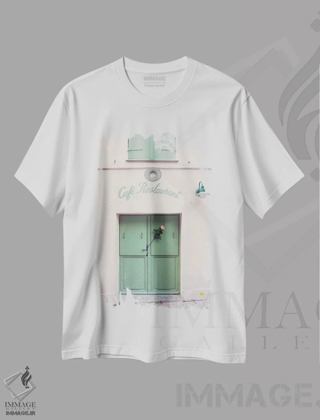تیشرت سفید طرح دار رستوران کافهٔ پاریس، مدیوم اثر کارولین مینت | فروشگاه ایماژ