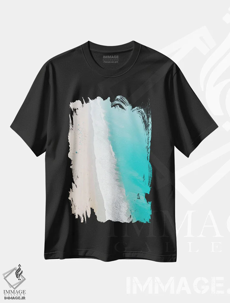 تیشرت مشکی طرح دار ساحل سانتا مونیکا، دکور ساحلی اثر کارولین مینت | فروشگاه ایماژ