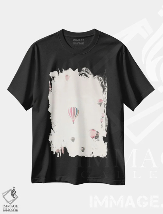 تیشرت مشکی طرح دار بالون های هوای گرم ملایم، تزئینی اثر کارولین مینت | immage.ir
