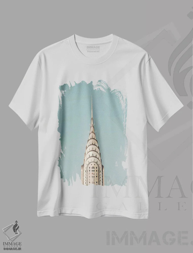 تیشرت سفید طرح دار ساختمان کرایسلر، آرت دکو اثر کارولین مینت | فروشگاه ایماژ