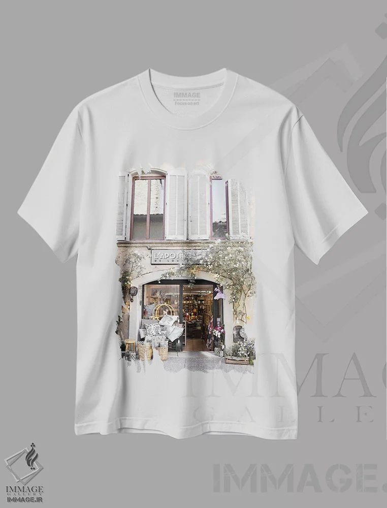 تیشرت سفید طرح دار فروشگاه پروانس، تزئینی اثر کارولین مینت | immage.ir