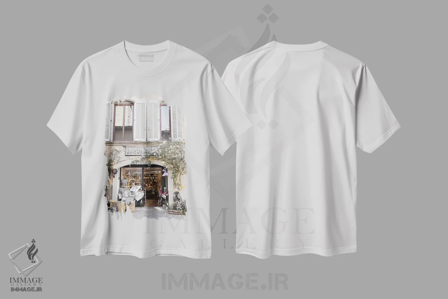 تیشرت سفید طرح دار فروشگاه پروانس، تزئینی اثر کارولین مینت | immage.ir