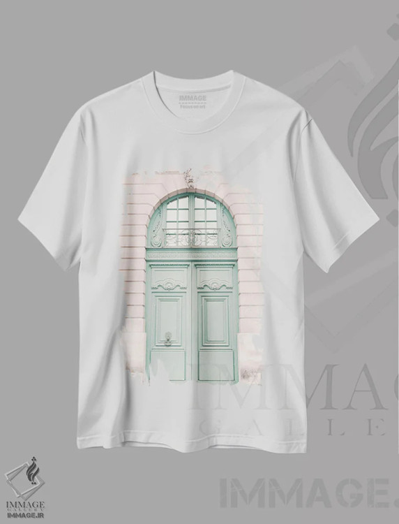 تیشرت سفید طرح دار در نعناعی پاریس، تزئینی اثر کارولین مینت | فروشگاه ایماژ
