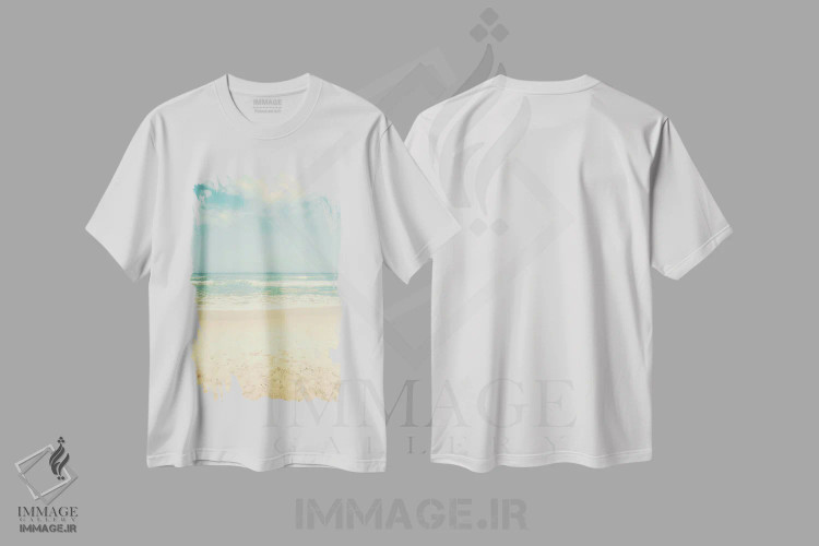 تیشرت سفید طرح دار امواج ساحل، دکور ساحلی اثر کارولین مینت | فروشگاه ایماژ
