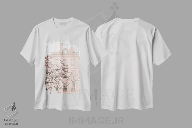 تیشرت سفید طرح دار پاریس در صورتی کمرنگ، مارِه اول، تزئینی اثر کارولین مینت | immage.ir