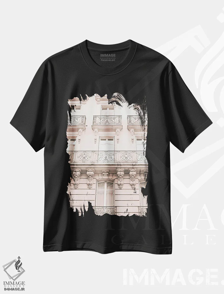 تیشرت مشکی طرح دار پاریس در صورتی کمرنگ، نماها، تزئینی اثر کارولین مینت | immage.ir
