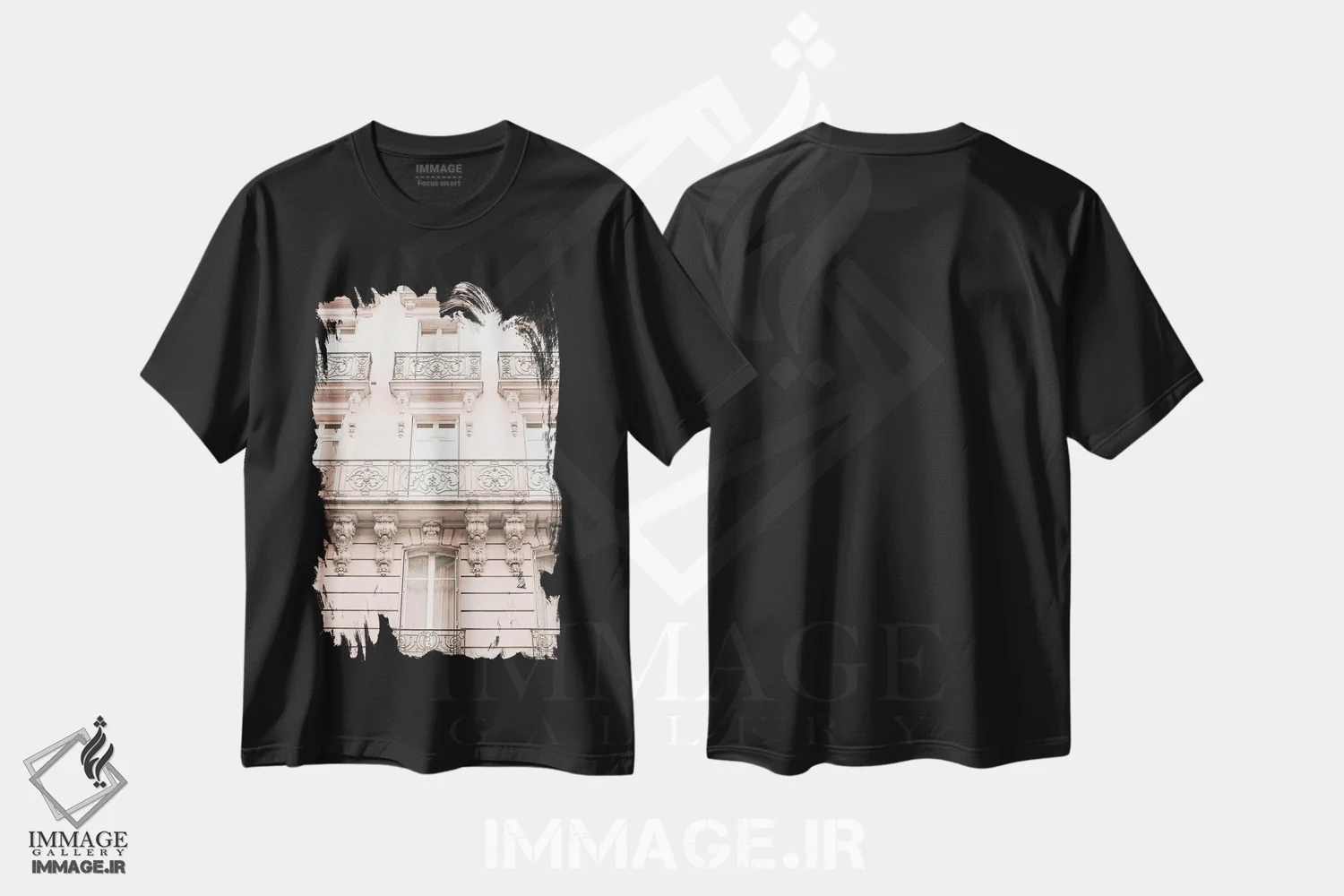 تیشرت مشکی طرح دار پاریس در صورتی کمرنگ، نماها، تزئینی اثر کارولین مینت | immage.ir