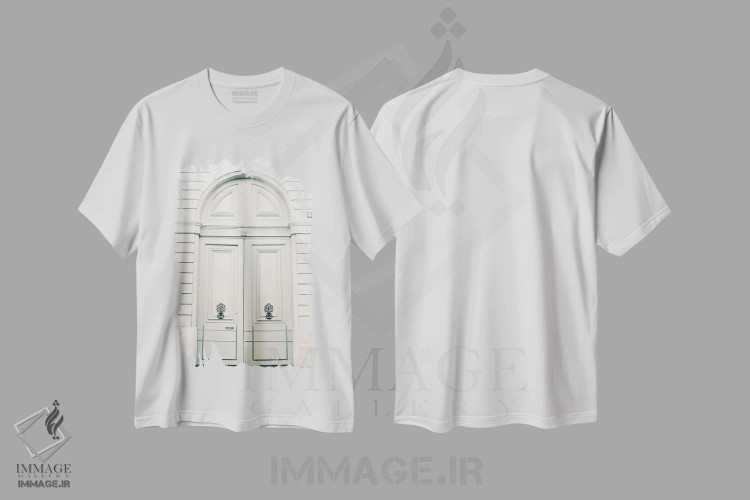 تیشرت سفید طرح دار پاریس در صورتی کمرنگ، در، تزئینی اثر کارولین مینت | immage.ir