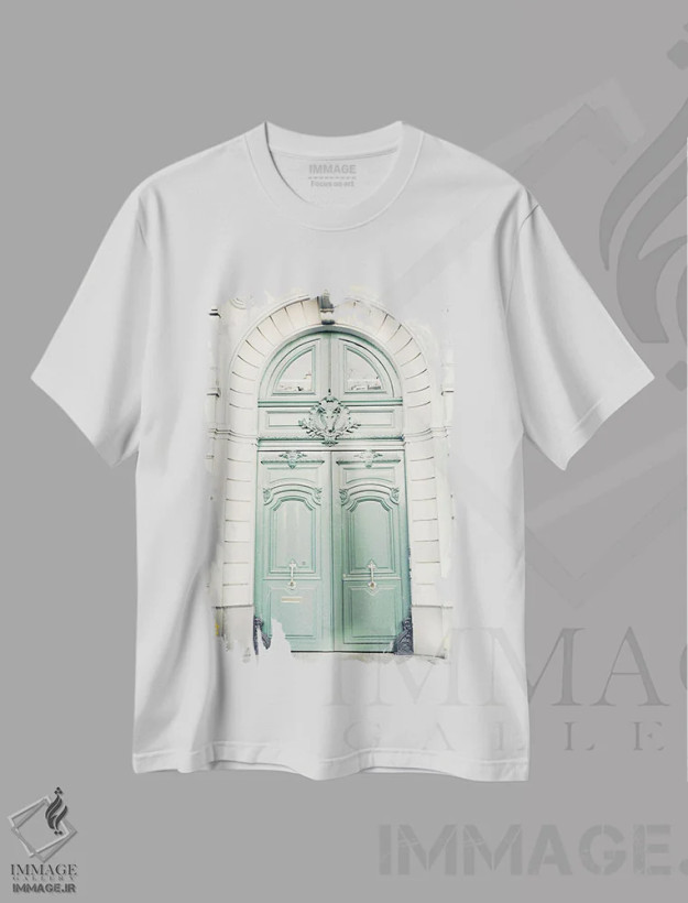 تیشرت سفید طرح دار در پاریس، سبز نعناعی، تزئینی اثر کارولین مینت | فروشگاه ایماژ
