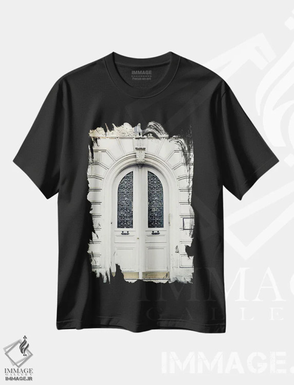 تیشرت مشکی طرح دار Light Gray,درب پاریسی، خاکستری روشن، تزئینی اثر کارولین مینت | فروشگاه ایماژ