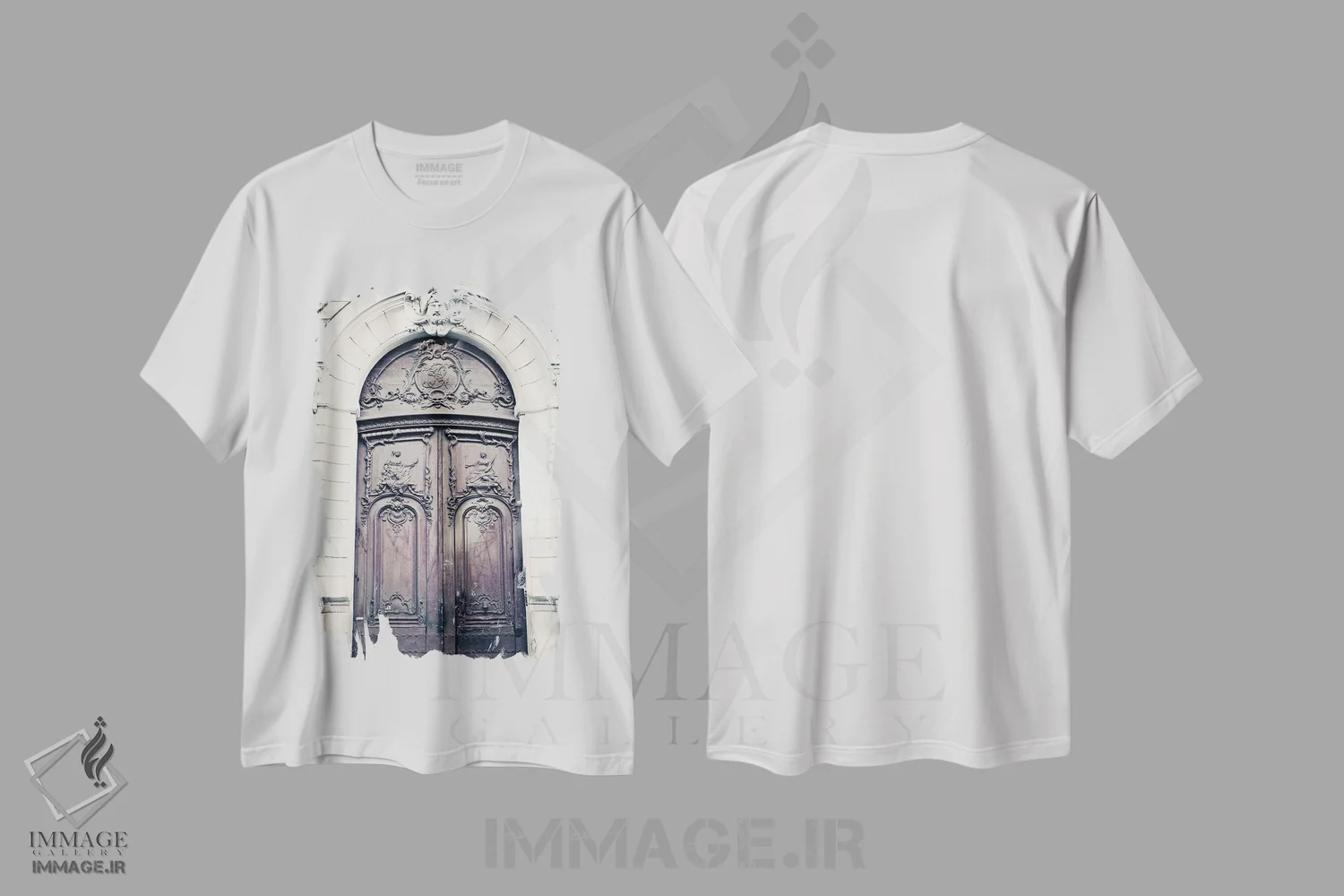 تیشرت سفید طرح دار Dark Purple,درب پاریسی، بنفش تیره، تزئینی اثر کارولین مینت | فروشگاه ایماژ