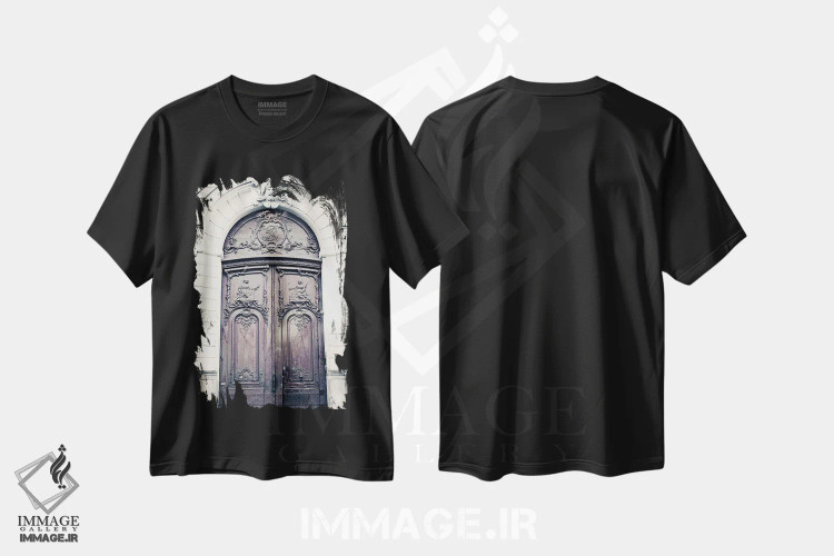 تیشرت مشکی طرح دار Dark Purple,درب پاریسی، بنفش تیره، تزئینی اثر کارولین مینت | immage.ir