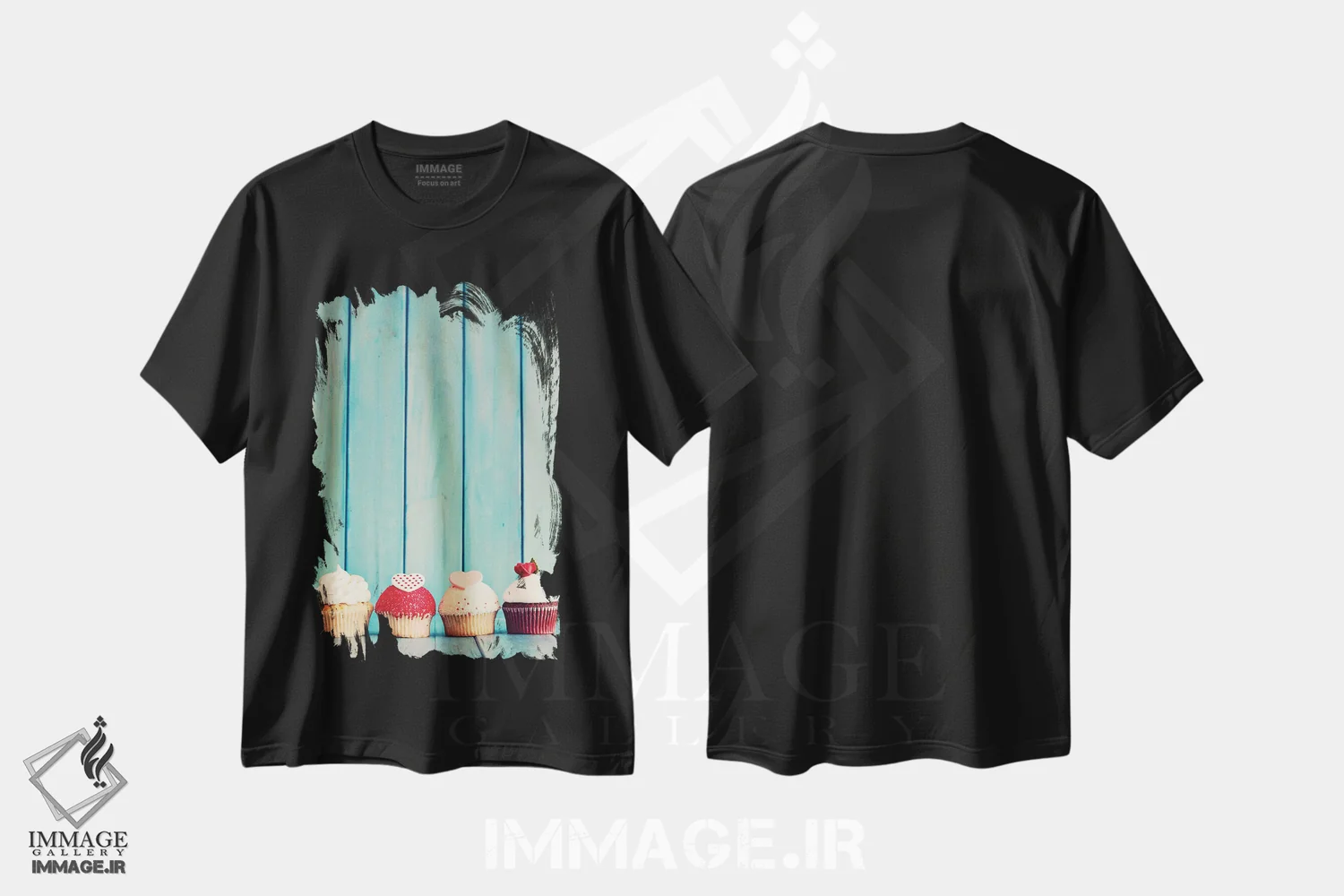 تیشرت مشکی طرح دار چهار کاپ کیک، مدیوم اثر کارولین مینت | فروشگاه ایماژ