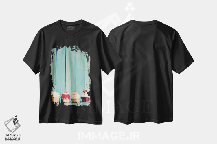 تیشرت مشکی طرح دار چهار کاپ کیک، مدیوم اثر کارولین مینت | فروشگاه ایماژ