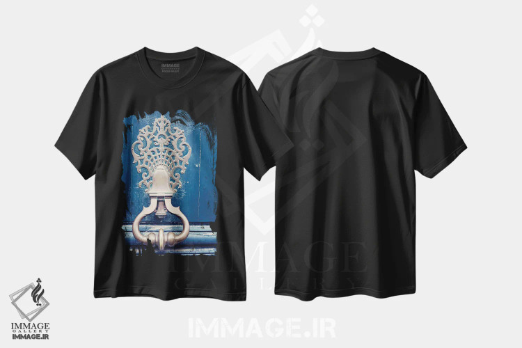 تیشرت مشکی طرح دار در زدن، دکوراسیون جایگزین اثر کارولین مینت | فروشگاه ایماژ