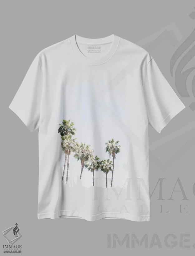 تیشرت سفید طرح دار نخل ها، مدیوم اثر کارولین مینت | فروشگاه ایماژ